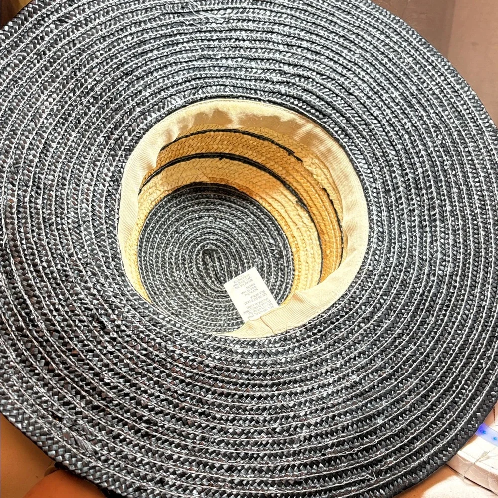 Unbranded Black and Tan Natural Straw Wide Brimmed Sun Hat One Size